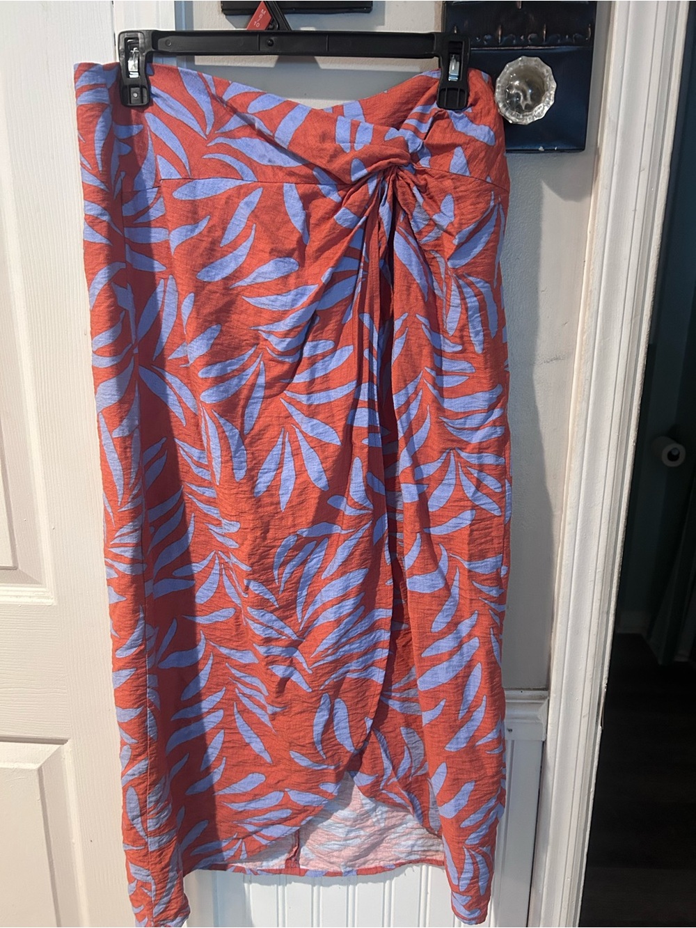 LOFT Orange Sarong with Light Blue Leaf Print Tie Detail